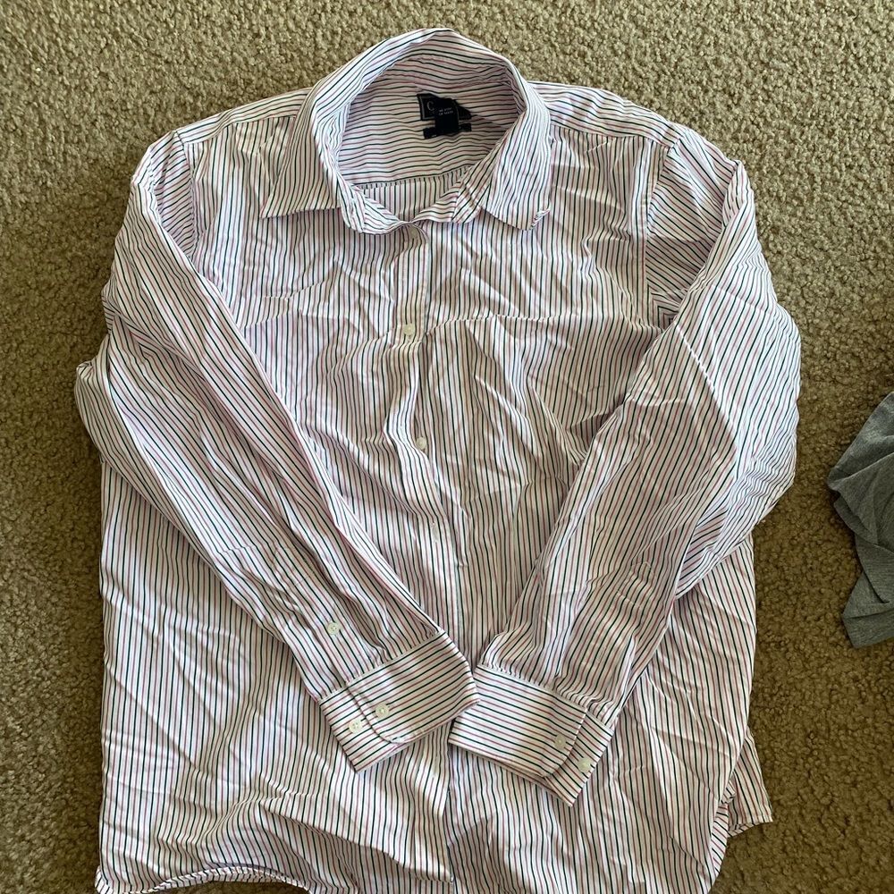 Womens Black and Pink Striped Chaps Button Down Shirt